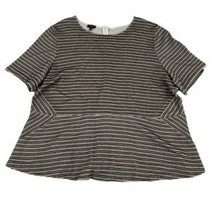 Talbots Plus Pullover Top Plus Size 3X Black Beige White Stripes Short Sleeve